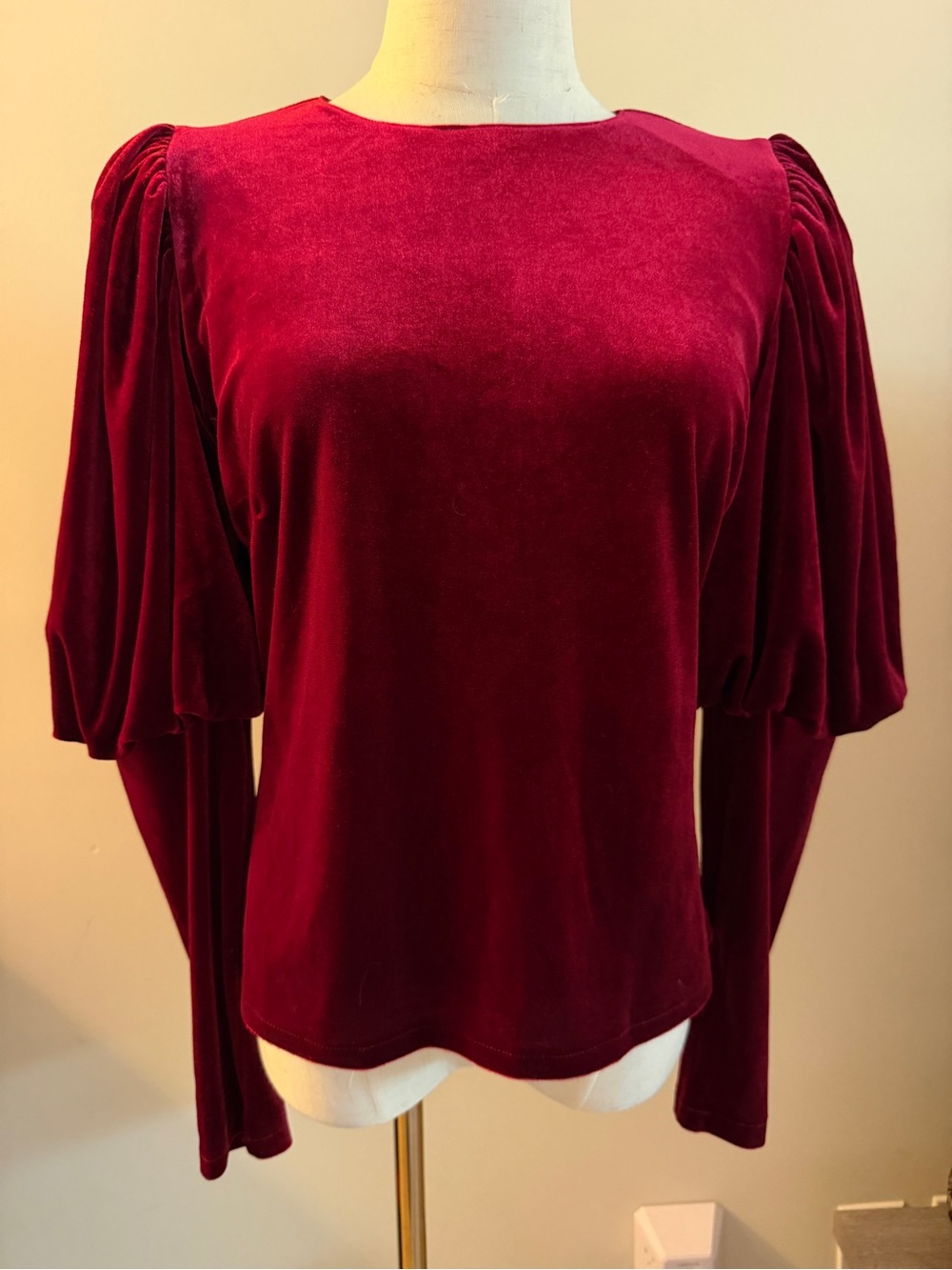 Sunday in Brooklyn Velvet Puff Fitted Sleeve Top Burgundy Red Sz Med